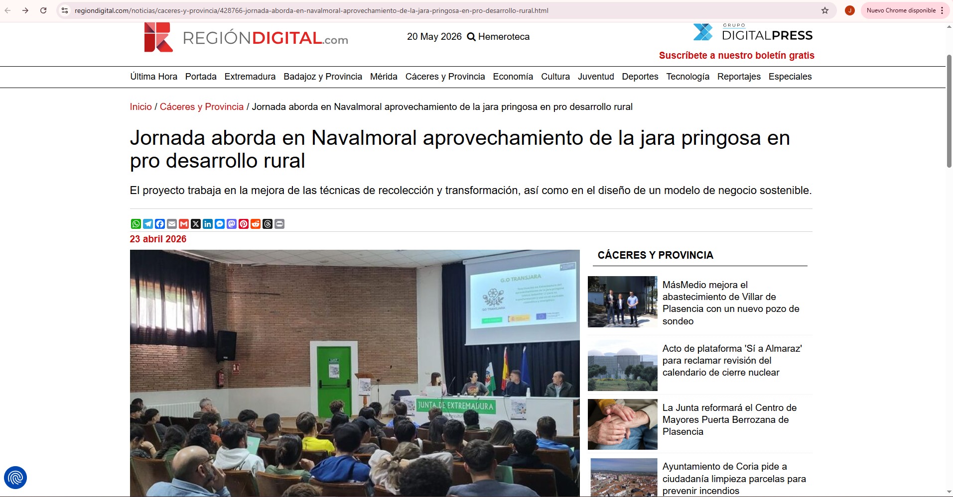 Jornada aborda en Navalmoral el aprovechamiento de la jara pringosa en pro del desarrollo rural
